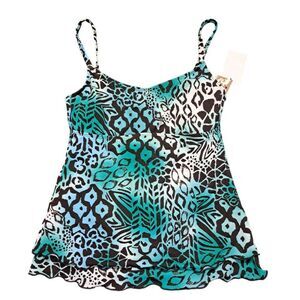 Leilani Women's Tankini Top Animal Print Blue Travel Vacation Beach Top Sz 6